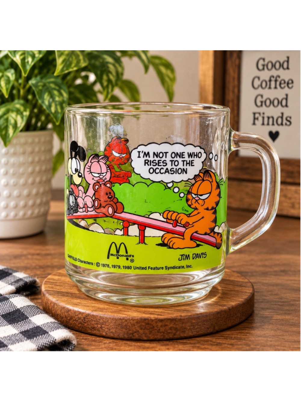 McDonalds Garfield Glass Mug Collectors Item Garfield On Skateboard